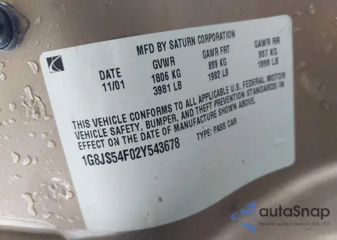 2002 Saturn L-Series L100 из США, поврежденный, VIN 1G8JS54F02Y543678